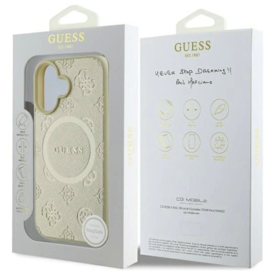 iPhone 16 Guess Saffiano Peony Classic Logo MagSafe dėklas - auksinis 7