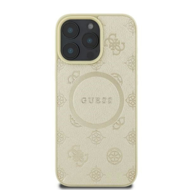 iPhone 16 Pro Guess Saffiano Peony Classic Logo MagSafe dėklas - auksinis 2
