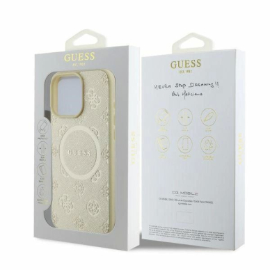iPhone 16 Pro Guess Saffiano Peony Classic Logo MagSafe dėklas - auksinis 3