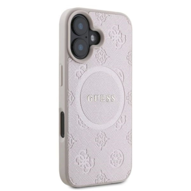 Guess Saffiano Peony Classic Logo MagSafe iPhone 16 Dėklas - Rožinis 1