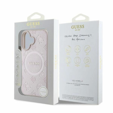 Guess Saffiano Peony Classic Logo MagSafe iPhone 16 Dėklas - Rožinis 3 Guess Saffiano Peony Classic Logo MagSafe iPhone 16 Dėklas - Rožinis 3