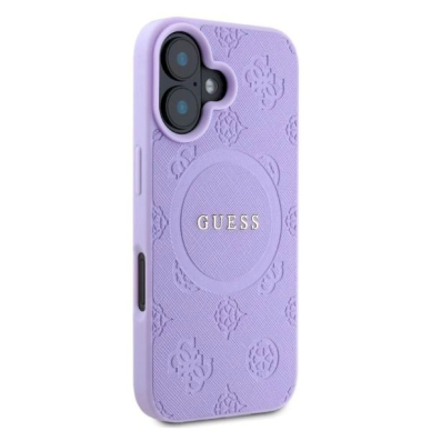 Guess Saffiano Peony Classic Logo MagSafe iPhone 16 Dėklas - Purple 1 Guess Saffiano Peony Classic Logo MagSafe iPhone 16 Dėklas - Purple 1