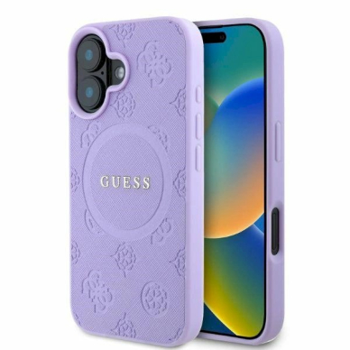 Guess Saffiano Peony Classic Logo MagSafe iPhone 16 Dėklas - Purple Guess Saffiano Peony Classic Logo MagSafe iPhone 16 Dėklas - Purple