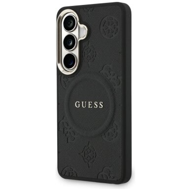 Samsung Galaxy S26 Guess Saffiano Peony Embossed Ring MagSafe dėklas – juodas 1