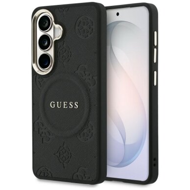 Samsung Galaxy S26 Guess Saffiano Peony Embossed Ring MagSafe dėklas – juodas