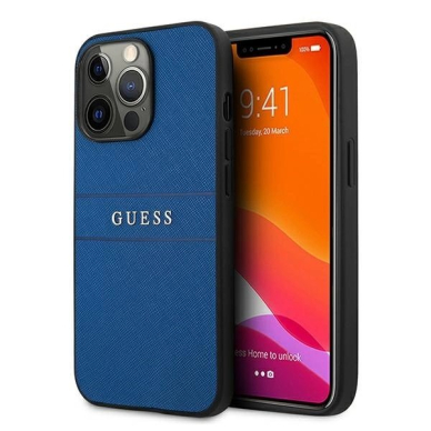 Guess Saffiano Strap Dėklas skirtas iPhone 13 Pro Max 6.7&quot; - Mėlynas