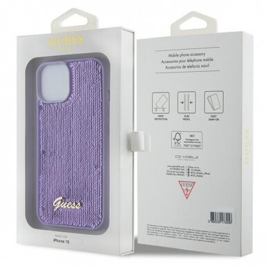 Dėklas Guess Sequin Script Metal   iPhone 15 - Violetinis 7 Dėklas Guess Sequin Script Metal   iPhone 15 - Violetinis 7