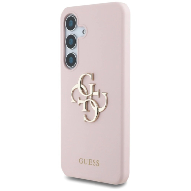 Guess Silikoninis Big 4G Logo Bottom Script Dėklas skirtas Samsung Galaxy S25 - Rožinis 1