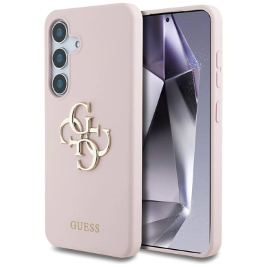 Guess Silikoninis Big 4G Logo Bottom Script Dėklas skirtas Samsung Galaxy S25 - Rožinis