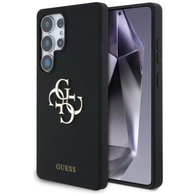 Samsung Galaxy S25 Ultra dėklas Guess Silicone Big 4G Logo Bottom Script – juodas