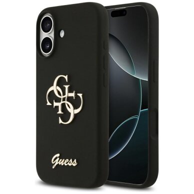 iPhone 17 Guess Silicone Big 4G Script dėklas – juodas