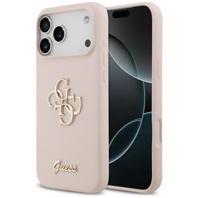 iPhone 17 Pro Max Guess Silicone Big 4G Script dėklas – rožinis