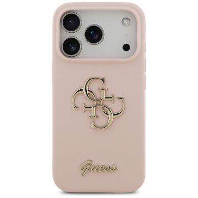 iPhone 17 Pro Guess Silicone Big 4G Script dėklas – rožinis 2