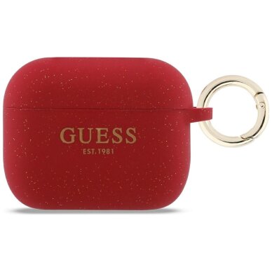 AirPods Pro 3 Guess Silicone Glitter Ring dėklas – raudonas su blizgučiais AirPods Pro 3 Guess Silicone Glitter Ring dėklas – raudonas su blizgučiais