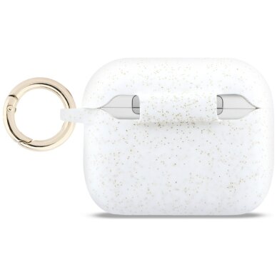 AirPods Pro 3 Guess Silicone Glitter Ring dėklas – baltas 1 AirPods Pro 3 Guess Silicone Glitter Ring dėklas – baltas 1