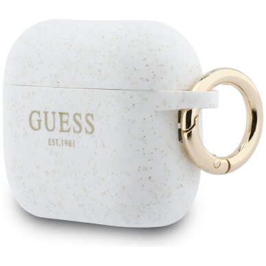 AirPods Pro 3 Guess Silicone Glitter Ring dėklas – baltas 2 AirPods Pro 3 Guess Silicone Glitter Ring dėklas – baltas 2