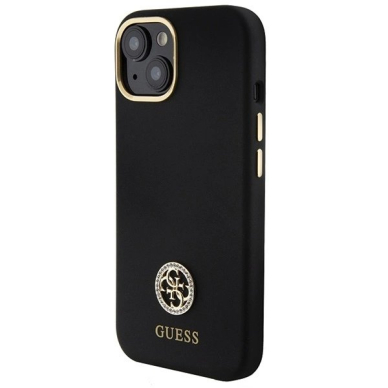 Guess Silikoninis Logo Strass 4G Dėklas skirtas iPhone 15 - Juodas 1 Guess Silikoninis Logo Strass 4G Dėklas skirtas iPhone 15 - Juodas 1
