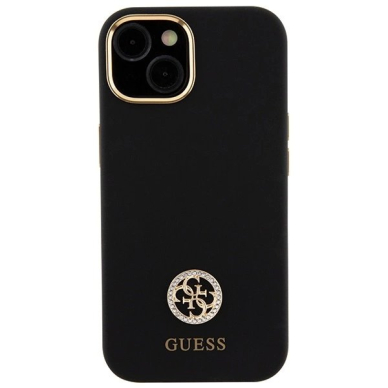 Guess Silikoninis Logo Strass 4G Dėklas skirtas iPhone 15 - Juodas 2