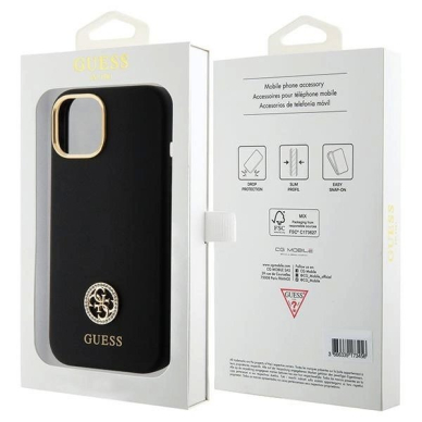 Guess Silikoninis Logo Strass 4G Dėklas skirtas iPhone 15 - Juodas 7