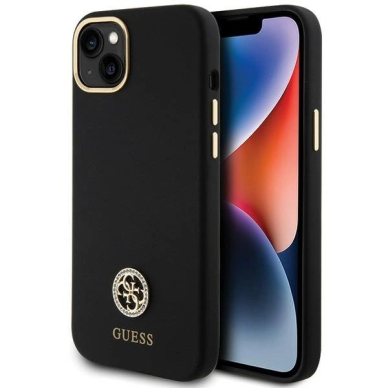 Guess Silikoninis Logo Strass 4G Dėklas skirtas iPhone 15 Plus / 14 Plus 6.7&quot; - Juodas