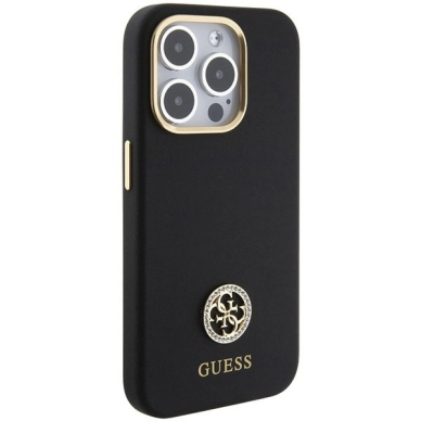 Guess Silikoninis Logo Strass 4G Dėklas skirtas iPhone 15 Pro - Juodas 3