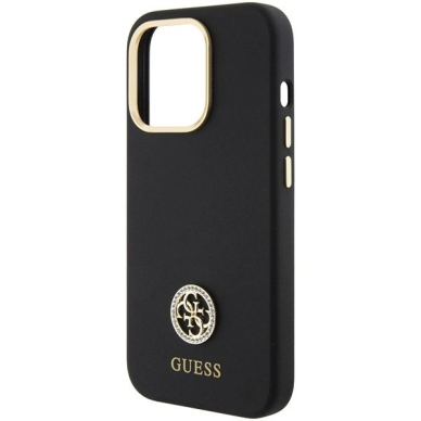 Guess Silikoninis Logo Strass 4G Dėklas skirtas iPhone 15 Pro - Juodas 5