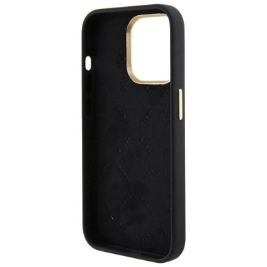 Guess Silikoninis Logo Strass 4G Dėklas skirtas iPhone 15 Pro - Juodas 6