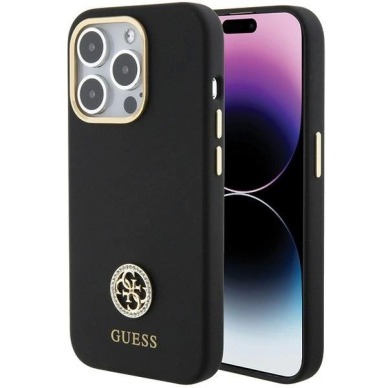 Guess Silikoninis Logo Strass 4G Dėklas skirtas iPhone 15 Pro - Juodas Guess Silikoninis Logo Strass 4G Dėklas skirtas iPhone 15 Pro - Juodas
