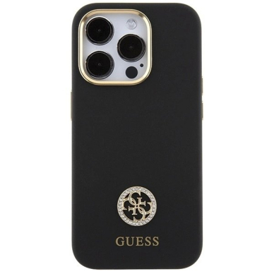 Guess Silikoninis Logo Strass 4G Dėklas skirtas iPhone 15 Pro Max - Juodas 2 Guess Silikoninis Logo Strass 4G Dėklas skirtas iPhone 15 Pro Max - Juodas 2