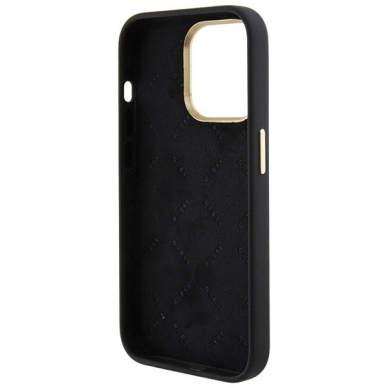 Guess Silikoninis Logo Strass 4G Dėklas skirtas iPhone 15 Pro Max - Juodas 6