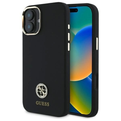 Dėklas Guess Silicone Logo Strass 4G iPhone 16 - Juodas Dėklas Guess Silicone Logo Strass 4G iPhone 16 - Juodas