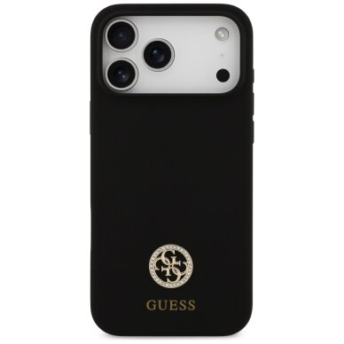 iPhone 17 Pro Max Guess Silicone Logo Strass 4G MagSafe dėklas – juodas 2