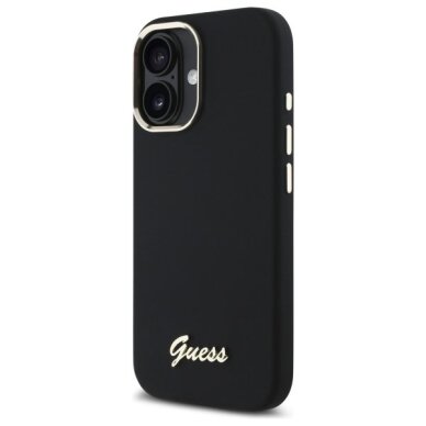 iPhone 16 Plus Guess Silicone Script Metal Logo & Frame dėklas – juodas 1