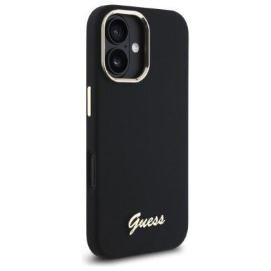 iPhone 16 Plus Guess Silicone Script Metal Logo & Frame dėklas – juodas 3