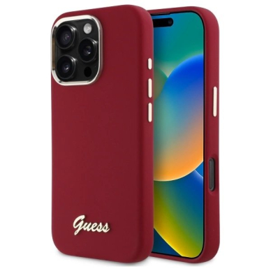 Dėklas Guess Silicone Script Metal Logo iPhone 16 Pro - Rožinis Dėklas Guess Silicone Script Metal Logo iPhone 16 Pro - Rožinis