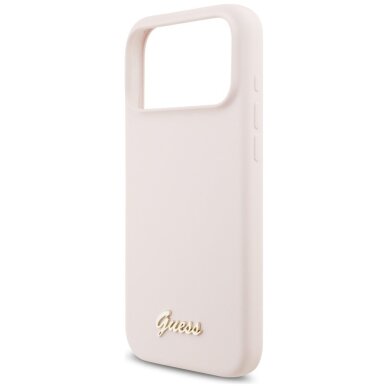 iPhone 17 Pro Max dėklas Guess Silicone Script Metal Logo, MagSafe – rožinis 5 iPhone 17 Pro Max dėklas Guess Silicone Script Metal Logo, MagSafe – rožinis 5