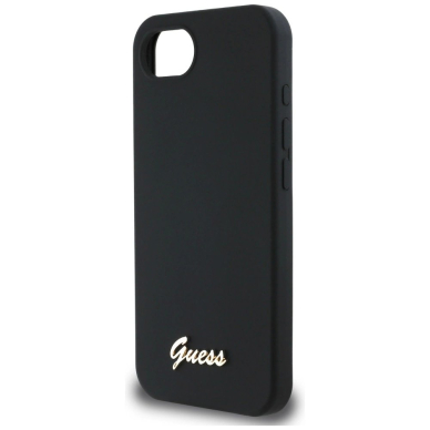 Guess Silikoninis Script Metal Logo MagSafe iPhone 16e Dėklas - Juodas 5