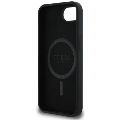 Guess Silikoninis Script Metal Logo MagSafe iPhone 16e Dėklas - Juodas 6