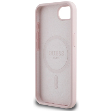 Guess Silikoninis Script Metal Logo MagSafe iPhone 16e Dėklas - Rožinis 6 Guess Silikoninis Script Metal Logo MagSafe iPhone 16e Dėklas - Rožinis 6