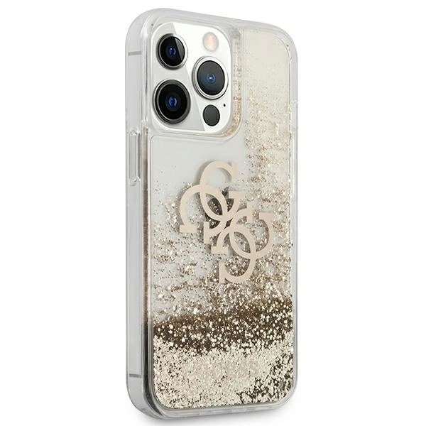Guess 4G Big Liquid Glitter Dėklas skirtas iPhone 13 Pro Max 6.7&quot; - Auksinis 3