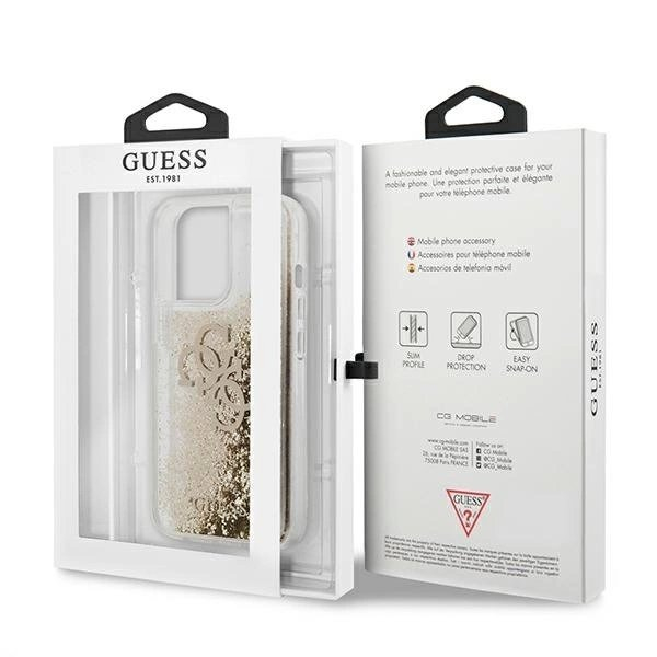 Guess 4G Big Liquid Glitter Dėklas skirtas iPhone 13 Pro Max 6.7&quot; - Auksinis 7