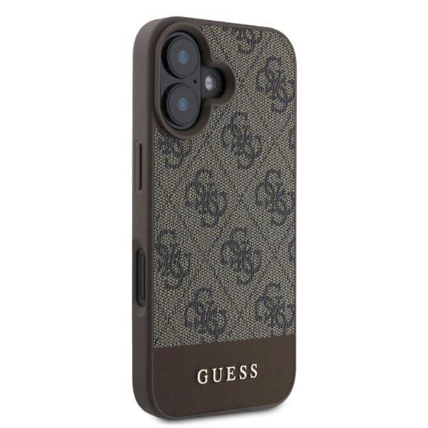 Guess 4G Bottom Stripe iPhone 16 dėklas - rudas 3 Guess 4G Bottom Stripe iPhone 16 dėklas - rudas 3