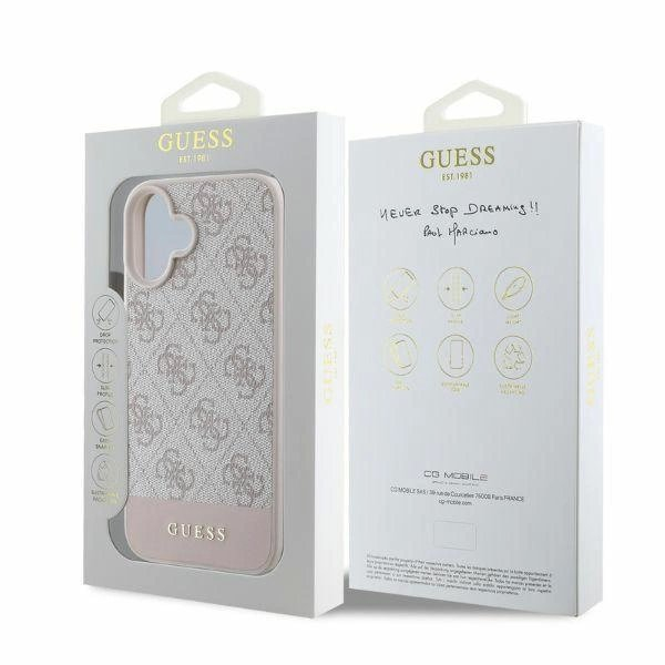 Guess 4G Bottom Stripe iPhone 16 Dėklas - Rožinis 4 Guess 4G Bottom Stripe iPhone 16 Dėklas - Rožinis 4
