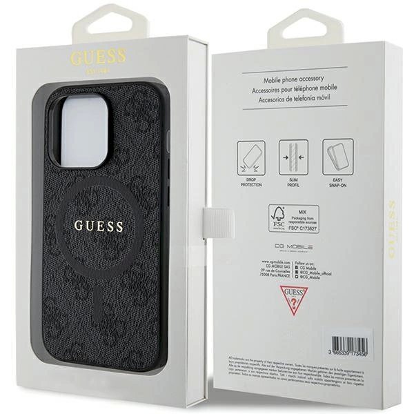 iPhone 14 Pro Max dėklas Guess 4G Collection Leather Metal Logo su MagSafe – juodas 7