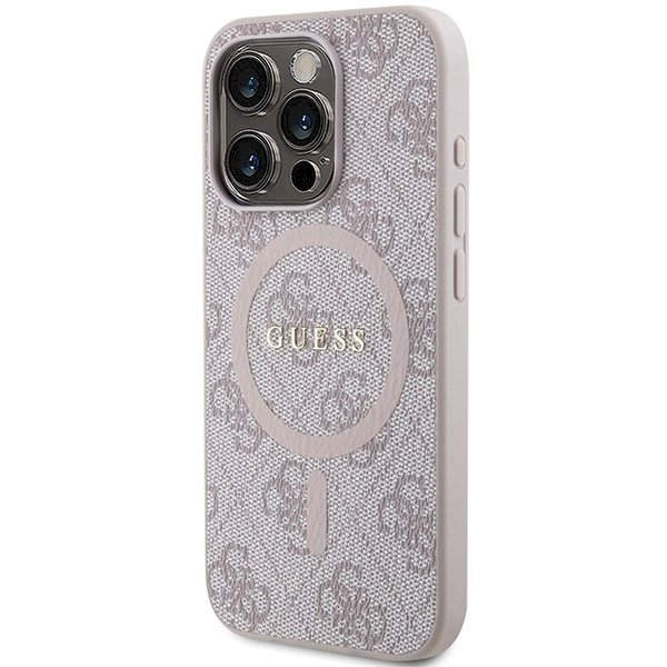 Originalus Guess dėklas 4G Collection Leather Metal Logo MagSafeiPhone 14 Pro Max - Rožinis 1