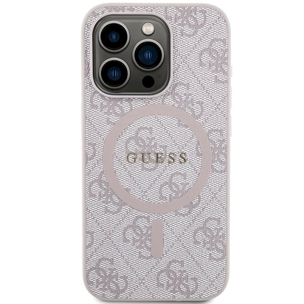 Originalus Guess dėklas 4G Collection Leather Metal Logo MagSafeiPhone 14 Pro Max - Rožinis 2