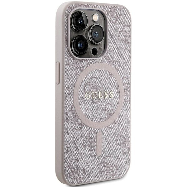 Originalus Guess dėklas 4G Collection Leather Metal Logo MagSafeiPhone 14 Pro Max - Rožinis 3