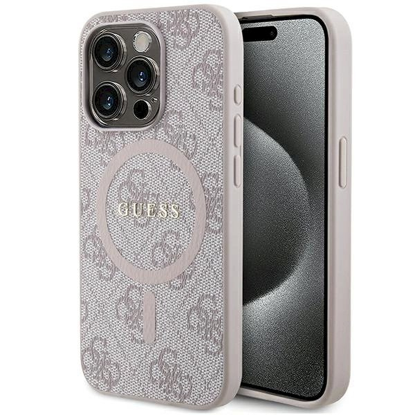 Originalus Guess dėklas 4G Collection Leather Metal Logo MagSafeiPhone 14 Pro Max - Rožinis