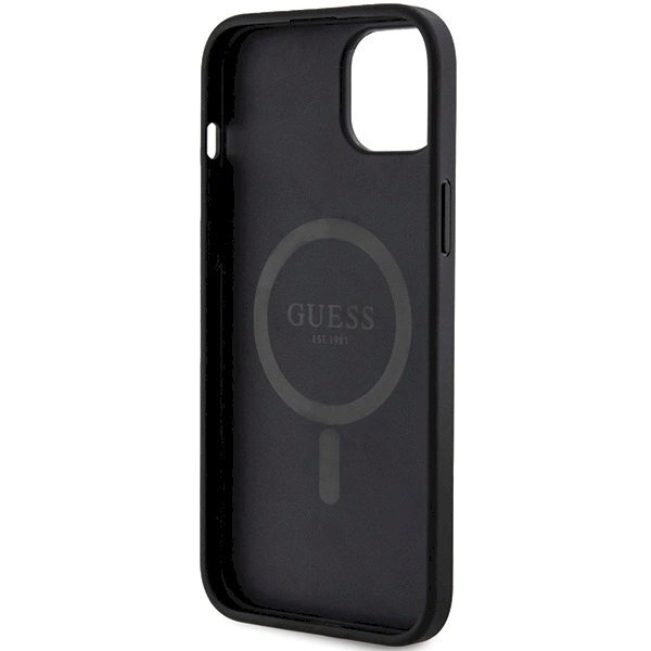 iPhone 14/15/13 dėklas Guess 4G Collection iš odos su metaliniu logotipu ir MagSafe – juodas 6 iPhone 14/15/13 dėklas Guess 4G Collection iš odos su metaliniu logotipu ir MagSafe – juodas 6