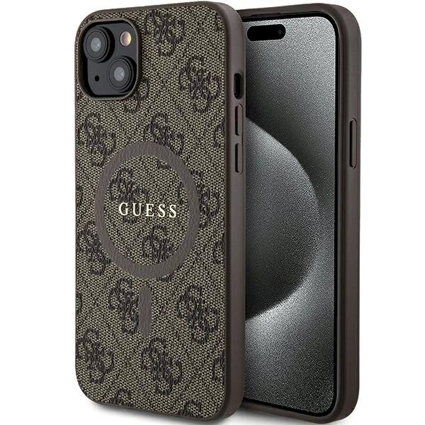 Guess 4G Collection Leather Metal Logo MagSafe Dėklas iPhone 14/15/13 - Rudas Guess 4G Collection Leather Metal Logo MagSafe Dėklas iPhone 14/15/13 - Rudas
